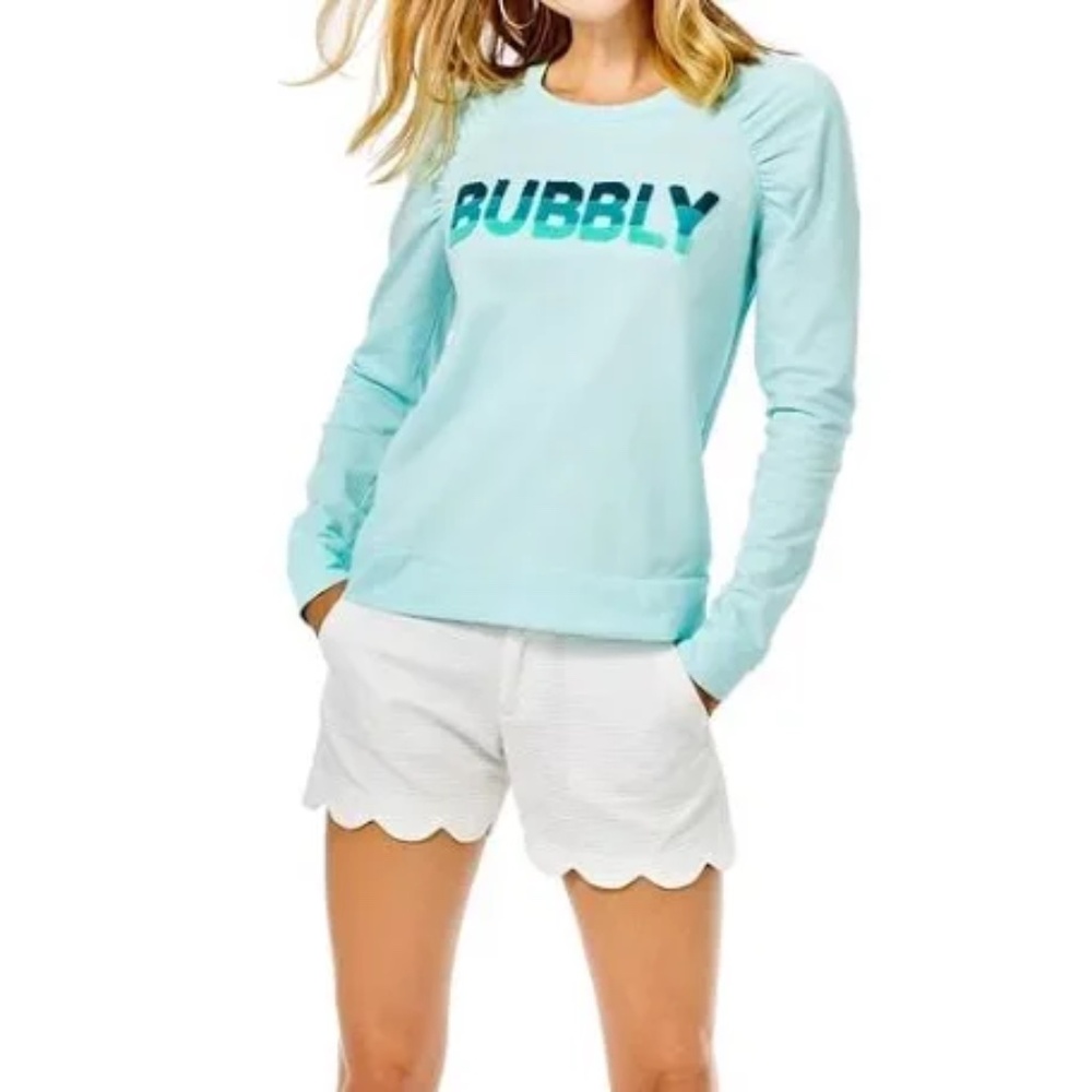 Lily Pulitzer Aldean Sweatshirt, Bubbly Block letters,  Aqua Blue, SZ L